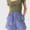Short en coton rayé brodé Short en coton rayé brodé