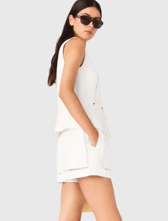 Short en lin mélangé brodé