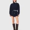 Short en tweed avec ceinture contrastée