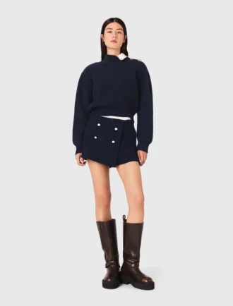 Short en tweed avec ceinture contrastée