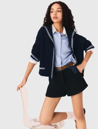 Short en tweed avec détails en denim