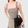 Top à bretelles à carreaux et strass