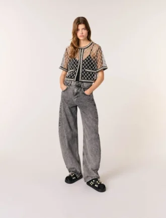 Top en tulle brodé