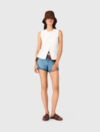 Veste brodée en mélange de lin