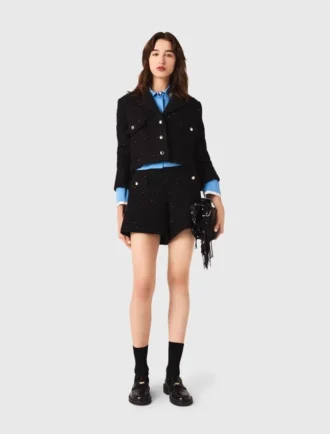 Veste courte en tweed à strass