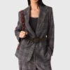 Veste de costume à carreaux avec ceinture