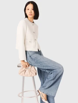Veste en tweed avec bordure en perles